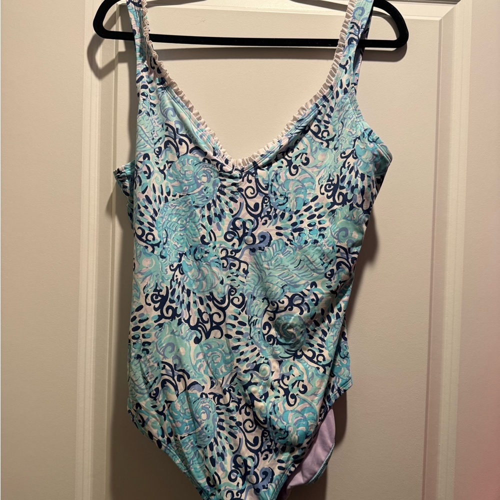 Lilly Pulitzer Aqua & Navy Floral One-Piece Swimsuit